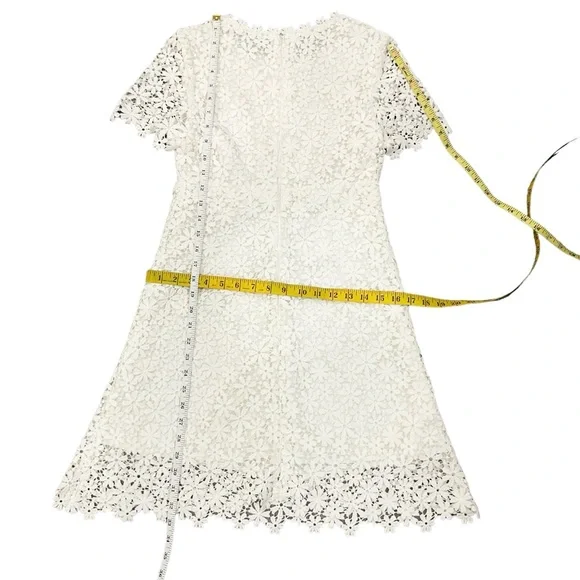 White Lace Mini Dress with Embroidered Heart Detail Crochet Boho Bride W… - Picture 14 of 15